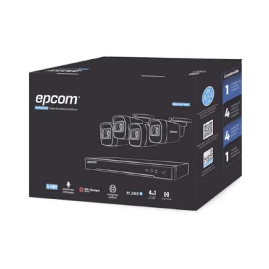 Kit TURBOHD 5 Megapixel / DVR 4 Canales / 4 Cámaras de 5 Megapixel con Micrófono Integrado / 4 Cables 18 Metros / Fuente de Poder Profesional 