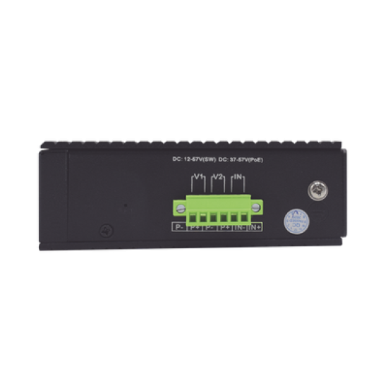 Switch PoE Industrial No administrable / Puertos 1-2 PoE 802.3 af/at y PoE 24 Vcc Pasivo 30W / Puertos 3-4 PoE 802.3 af/at/bt Hasta 60W / Puertos 5-8 PoE 802.3 af/at Hasta 30W / Los 8 puertos son Gigabit + 2 SFP combo / Presupuesto 300W