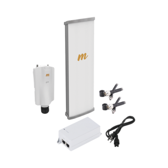 Kit de radio A5x con antena N545X4, 4.9 a 6.4 GHz, 700 Mbps, hasta 64 usuarios concurrentes,  Monitoreo a travez de la nube, incluye jumper, PoE24V, cable de alimentación y montaje 