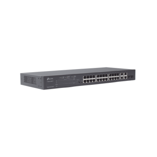 Smart Switch PoE+ administrable Capa 2, 24 puertos 10/100 Mbps, 4 puertos 10/100/1000 Mbps + 2 puertos SFP combo, 192 W