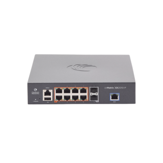 Switch cnMatrix EX2010-P capa 3 de 10 puertos(8 PoE Gigabit 802.3af/at, 2 SFP, 1 consola, 1 MNGMT, 1 USB)  administración desde la Nube (MX-EX2010PXA-U)