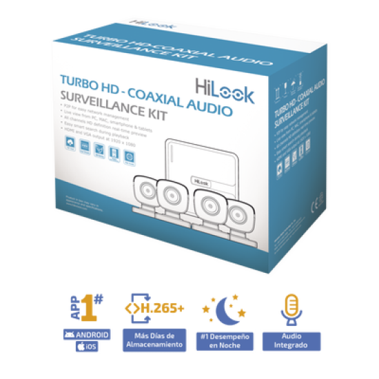 (MICRÓFONO Integrado) Kit TurboHD 1080p Lite / DVR 4 canales / Audio por Coaxitron / 4 Cámaras Bala de Policarbonato con Micrófono Integrado