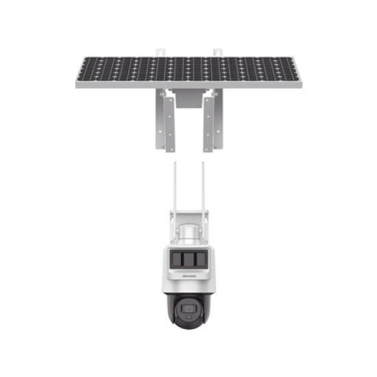 Kit Solar IP All in One / Doble Detección (Radar + PIR) / PT IP 4 Megapixel / Lente 4 mm / Panel Solar / Batería de Respaldo de Litio 90Wh (Hasta 2 días) / Conexión 4G / Audio de Dos Vías / Accesorios de Inst. / Direc