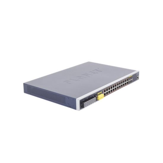 Switch PoE Industrial Capa 3, Con 24 Puertos PoE Gigabit  802.3af/at, 4 Puertos SFP Compartidos 100 / 1000X, Soporta temperaturas extremas de -40 ~ 75°C