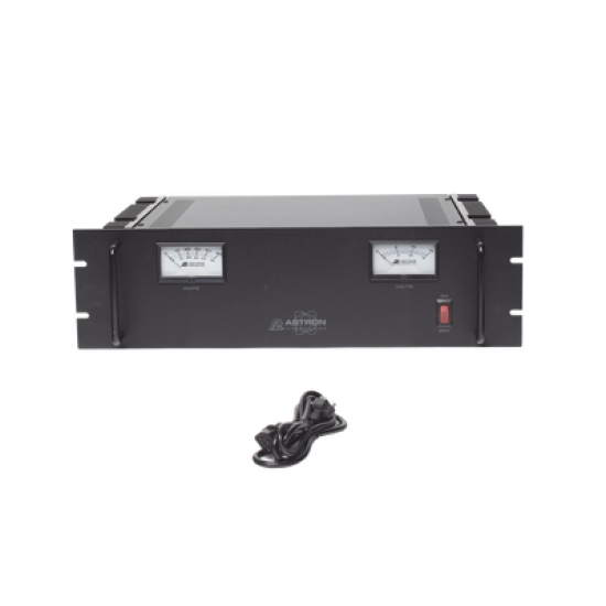 Fuente de poder 13.8Vcc, 50A, lineal regulada con circuito cargador de baterías, medidores, para instalación en rack