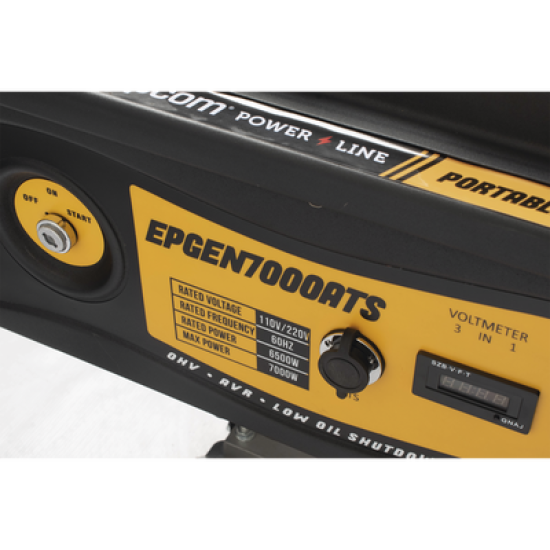 Generador a Gasolina / Planta de Emergencia con Encendido Automático, 6.5KW, 220Vac 2 Fases, Jaula con Ruedas para Fácil Traslado 