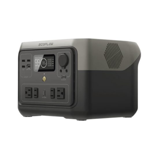 EcoFlow River 2 Max | Estación de Energía Portátil 512Wh Litio LFP / 4 AC 500 W (Max. 1000W) / 1 USB-C 100W / 3 USB -A 12W / Cargador de Coche 8A a 12 o 24V / Conectividad WiFi y Bluetooth (App) / Carga Solar 220W Max.