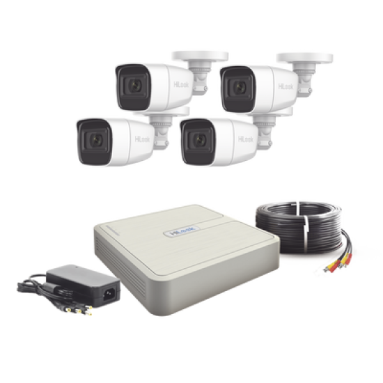 (MICRÓFONO Integrado) Kit TurboHD 1080p Lite / DVR 4 canales / Audio por Coaxitron / 4 Cámaras Bala de Policarbonato con Micrófono Integrado