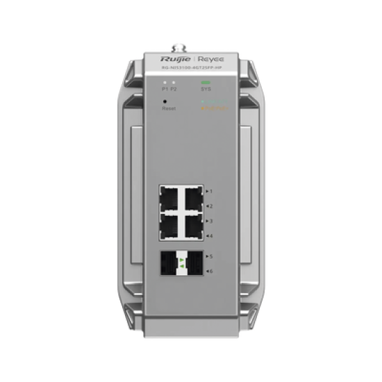Switch Industrial PoE hasta , Ideal para temperaturas Extremas y protección contra descargas, 4 Puertos Gigabit PoE 802.3 af/at, 2 puertos SFP Administrable Cloud