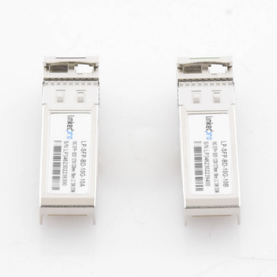 Transceptores Ópticos Bidireccionales SFP+ (Mini-Gbic) / Monomodo 1270 & 1330 nm / 10 Gbps / 10GBASE-BX / Conector LC/UPC Simplex / DDM / Hasta 10 km / 2 Piezas 