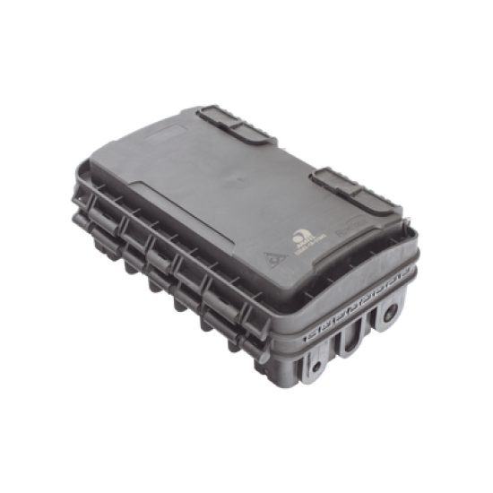 Caja de Distribución de Fibra Óptica para 24 Empalmes, con 8 acopladores SC/APC simplex, Exterior IP65, Color Negro