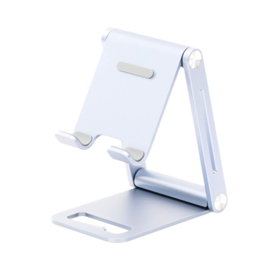 Soporte para Teléfono Celular de Aluminio / Angulo Ajustable / Amplia Compatibilidad con dispositivos de 4.7'' a 7.9'' / Antideslizante / Antiarañazos / Plegable / Color Azul