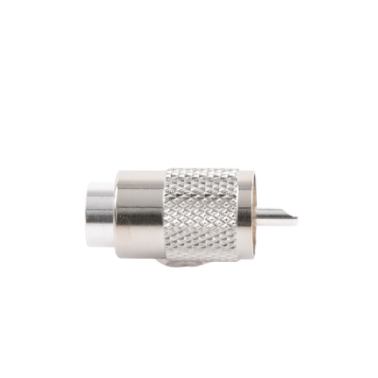 Conector UHF Macho (PL-259) para cables RG-8/U, RG-8U-SYS, 8237, 8267, 8268, 9913, CTN-400, 7810, 8214, 7810A, RFLASH-1113, LMR-400, Plata (Concha-Níquel)/ Plata/ D.A.P. (Fibra Sintética)