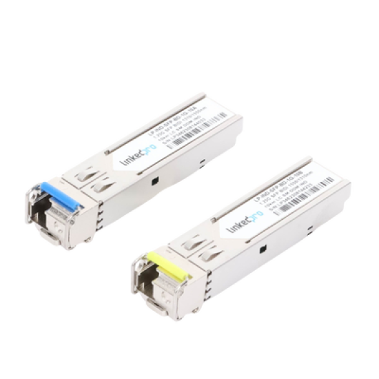Transceptores Ópticos Industriales Bidireccionales SFP (Mini-Gbic) / Monomodo 1310 & 1550 nm / 1.25 Gbps / 1000BASE-BX / Conector LC/UPC Simplex / DDM / Hasta 10 km / 2 Piezas
