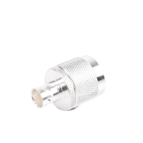 Adaptador en Línea de Conector N Macho a BNC Hembra, Plata/ Oro/ Teflón.
