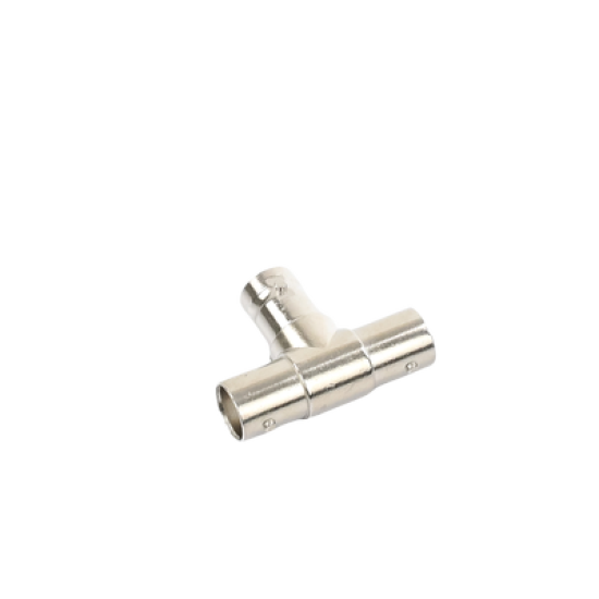 Adaptador en T para 75 Ohm de triple conectores BNC Hembras, Níquel/ Oro/ Teflón.