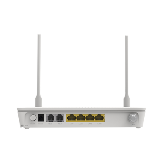 ONT GPON OptiXstar WiFi 2.4GHz 4 puertos GE + 1 puerto CATV + 2 POTS, hasta 300 Mbps