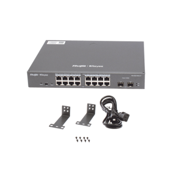 Switch L2 Administrable PoE con 16 Puertos Gigabit PoE 802.3 AF/AT + 2 SFP para fibra 1Gb, Gestión Gratuita Desde la Nube, 240 Watts