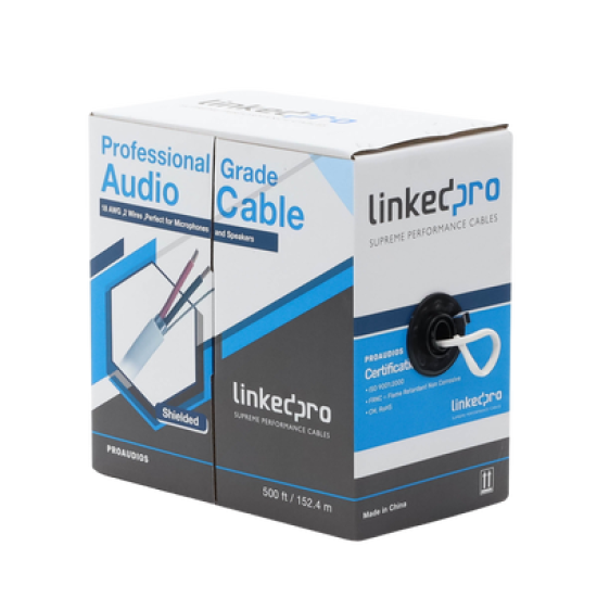 Cable para audio profesional calibre 18 en 2 hilos 100% cobre, BLINDADO perfecto para bocinas y micrófonos, bobina de 152 m 