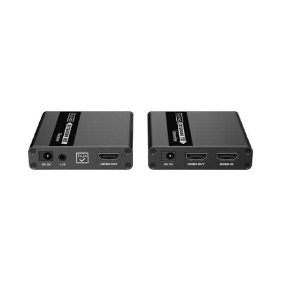 Kit Extensor HDMI para distancias de 70 metros / Soporta resoluciones 720 y 1080P @ 60 Hz / Cat 6, 6a y 7 / Cero Latencia / Uso 24/7 / HDR10 / Salida Loop /  Configuración EDID / Soporta control remoto del equipo fuente / Salida de audio de 3.5mm