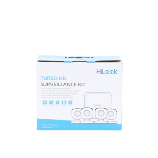 Kit TurboHD 720p / DVR 4 canales / 4 Cámaras Bala de Metal / 4 Cables 18 Mts / H.265+ / 1 Fuente de Poder Profesional / Accesorios de Instalación