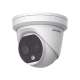 Turret IP Dual / Térmica 1.8 mm (160 x 120) / Óptico 2 mm (4 Megapixel) / Detección de Personas 53 mts / 15 mts IR / Exterior IP67 / PoE / Termométrica / Detección de Temperatura / Sirena y Luz / Micro SD 32 GB Incluida 