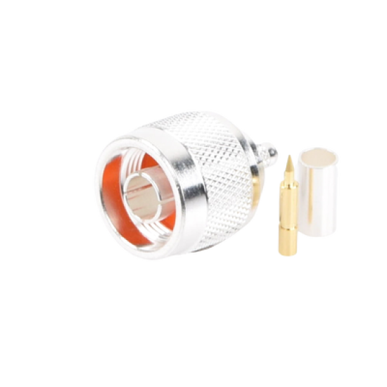 Conector N Macho de Anillo Plegable para Cable RG-58/U, Plata/ Oro/ Teflón.