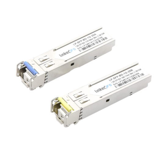 Transceptores Ópticos Bidireccionales SFP (Mini-Gbic) / Monomodo 1310 & 1550 nm / 1.25 Gbps / 1000BASE-BX / Conector LC/UPC Simplex / DDM / Hasta 20 km / 2 Piezas 