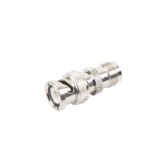 Adaptador en Línea de Conector TNC Hembra a BNC Macho, Níquel/ Oro/ Teflón.