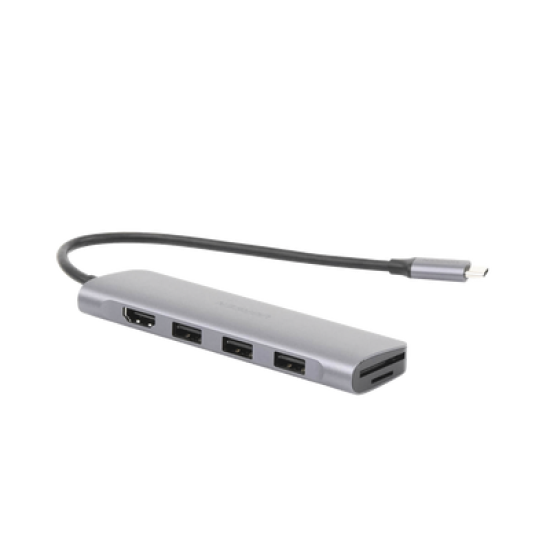 HUB USB-C Multipuertos / HDMI 4K@30Hz  / 3 Puertos USB-A 3.0 / Lector Tarjeta SD+TF (Uso Simultáneo) / 6 en 1 / Carcasa de Aluminio.