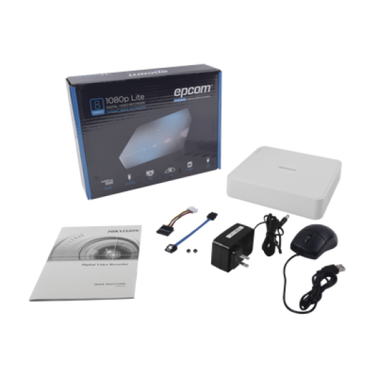 DVR 8 Canales 2 Megapixel (1080p) Lite / 8 Canales TURBOHD + 2 Canales IP / 1 Bahía de Disco Duro / H.264+ / 1 Canal de Audio / Salida de vídeo Full HD