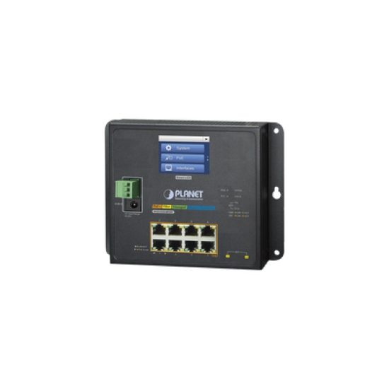 Switch Industrial Flat-Type 8 Puertos Gigabit C/PoE 802.3at, 2 Puertos SFP, LCD