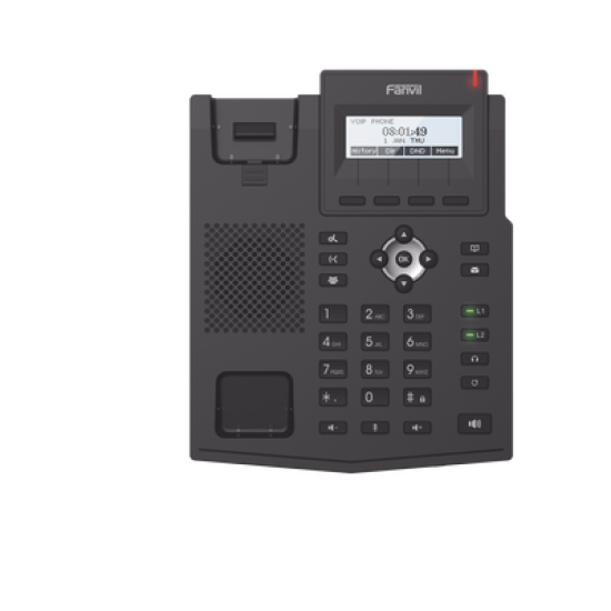 Teléfono IP empresarial para 2 lineas SIP con pantalla LCD, Códec Opus, conferencia de 3 vías, PoE.