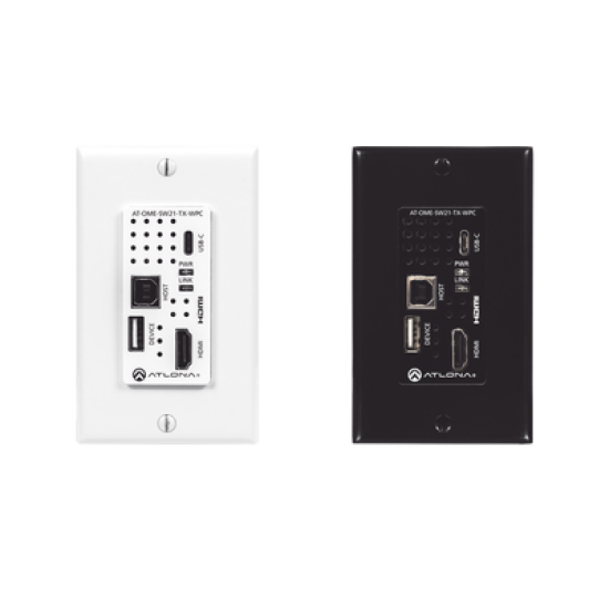 Placa de pared con Switcher y Transmisor HDBaseT con entradas HDMI y USB-C con concentrador USB para integración de AV