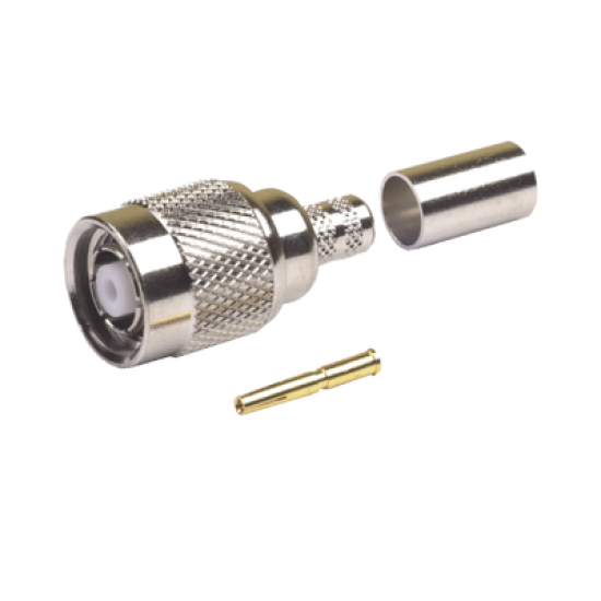 Conector TNC Macho Inverso de Anillo Plegable para Cables LMR-240, RG-8/X, Níquel/ Oro/ Teflón.