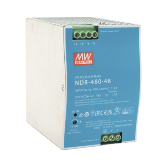 Fuente de Poder Industrial de 480W, salida 48 Vcc, para montaje en riel Din