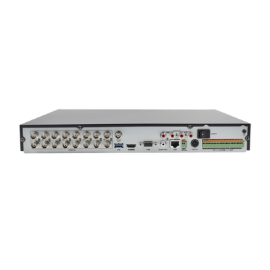 DVR 8 Megapixel / 16 Canales 4K TURBOHD + 16 Canales IP / 2 Bahía de Disco Duro / 4 Canales de Audio / 16 Entradas de alarma / Vídeoanálisis