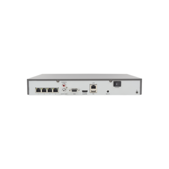 NVR 8 Megapixel (4K) / 4 canales IP / 1 Bahía de Disco Duro / 4 Puertos PoE+ / Salida de vídeo 4K / Videoanaliticos