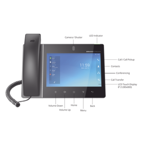 Video teléfono IP  empresarial Android con pantalla táctil (1280x800) hasta 16 líneas y 16 cuentas SIP