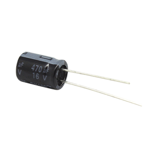 Capacitor Electrolítico de Aluminio, Radial de 470 µFd, 16 Vcc, 105 °C, 8.0 x 11 mm.