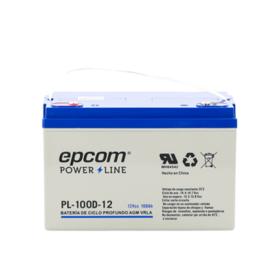 Acumulador EPCOM 12V, 100Ah Tecnología VRLA AGM Ciclo Profundo para Aplicaciones Fotovoltaicas terminales tipo M6 ( HEX )
