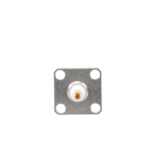 Conector BNC Hembra para Chasis, 4 Perforaciones con 12.7 mm, Plata/ Oro/ Teflón.