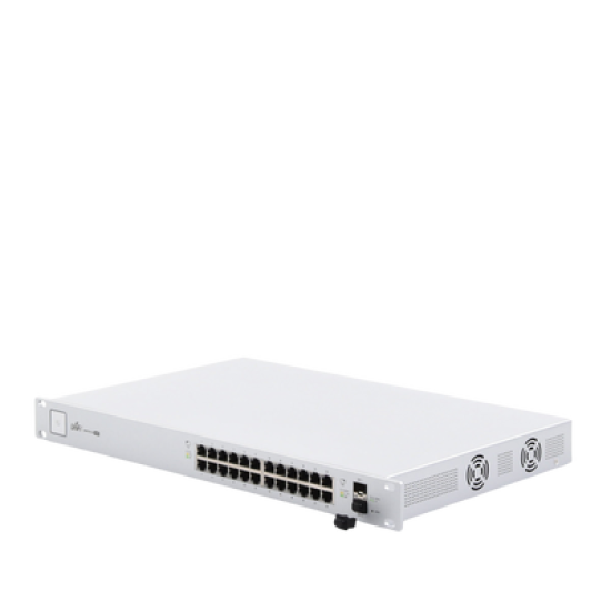 Switch PoE UniFi capa 2 Administrable de 26 puertos Gigabit (24 eth PoE y 2 SFP) 802.3 af/at / Pasivo 24V, 500 Watts, throughput de 38.69 Mpps