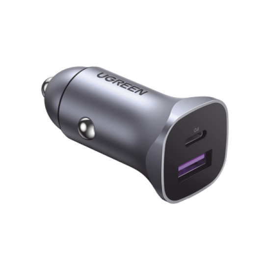 Cargador de Auto 30W | 2 Puertos USB-A y USB-C | Carga Rápida | Compatible con Vehículos de 12 y 24 VCD | PD3.0, QC4.0, SCP, PPS | Indicador Led | Diseño Compacto | Chip Inteligente | Caja de Aluminio.