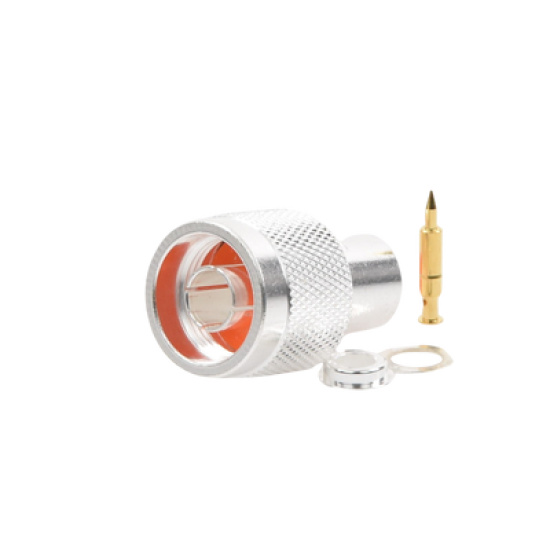 Conector N Macho de Rosca para Cables RG-8/X, LMR-240, BELDEN 9258, Plata / Oro / Teflón.