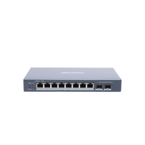 Switch Gigabit PoE+ / Administrable / 8 Puertos Gigabit PoE+ / 2 Puertos SFP / Configuración Nube Hik-Partner Pro / Modo Extendido hasta 300 Metros / 110 W