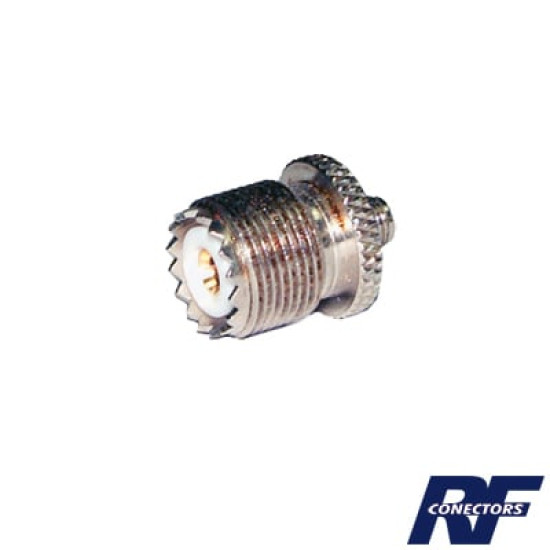 Adaptador en Línea de Conector SMA Hembra a UHF Hembra (SO-239), Níquel/ Oro/ Teflón. Adaptador en Línea de Conector SMA Hembra a UHF Hembra (SO-239), Níquel/ Oro/ Teflón.