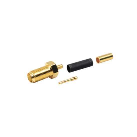 Conector SMA Hembra de Anillo Plegable para Cables RG-174/U, 8216, Oro/ Oro/ Teflón.