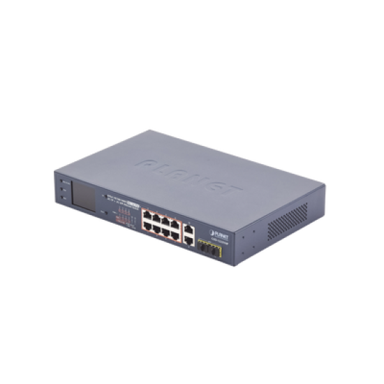 Switch No Administrable 8 Puertos Gigabit con Modo Extend PoE a 250 mts, 2 puertos Uplink 10/100/1000 Mbps, 2 Puertos SFP