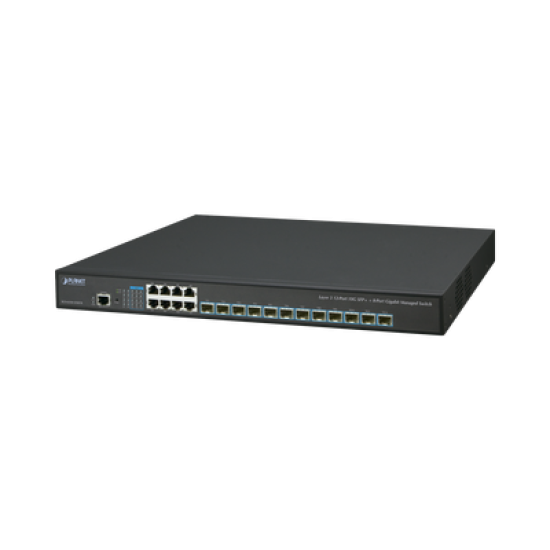 Switch Administrable Capa 3, 12 Puertos SFP de 10G, 8 Puertos 10/100/1000T, Con Alimentación Redundante (2 Fuentes de Alimentación AC).